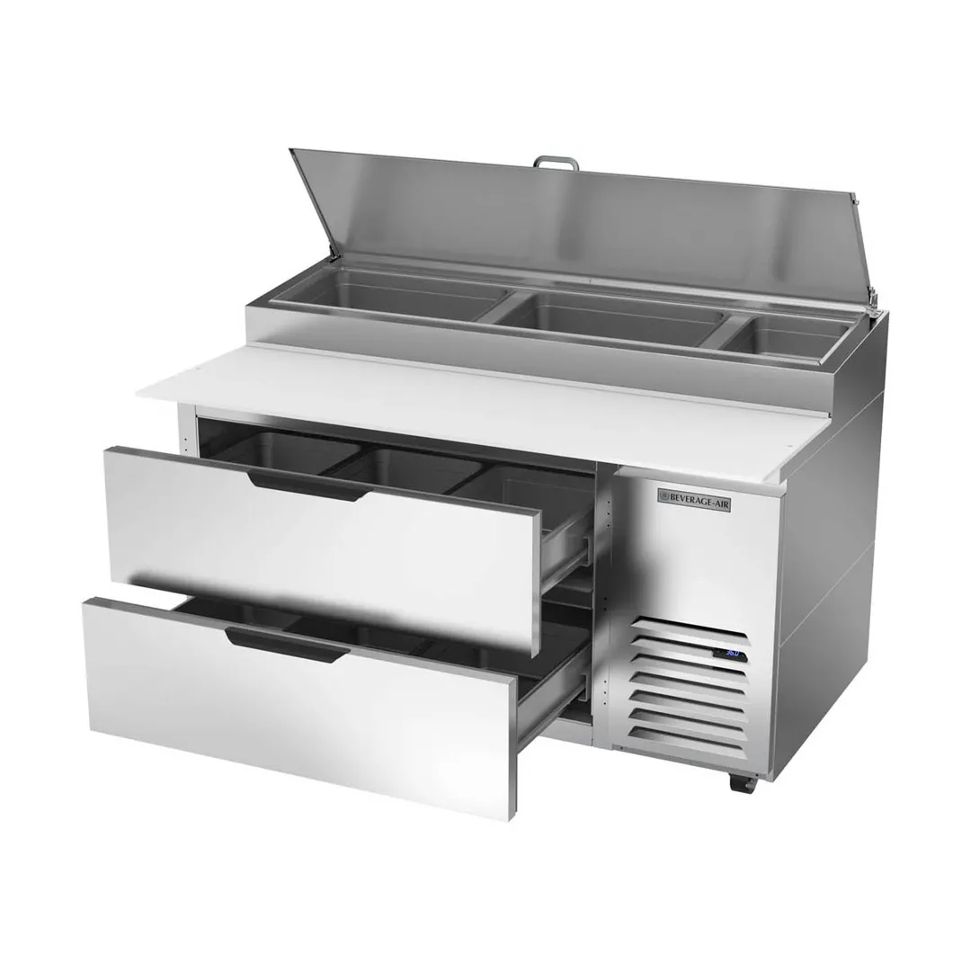 Beverage Air DPD60HC-2 60" 1-Section Refrigerated Pizza Prep Table w/ 2 Drawers, 12 cu. ft.