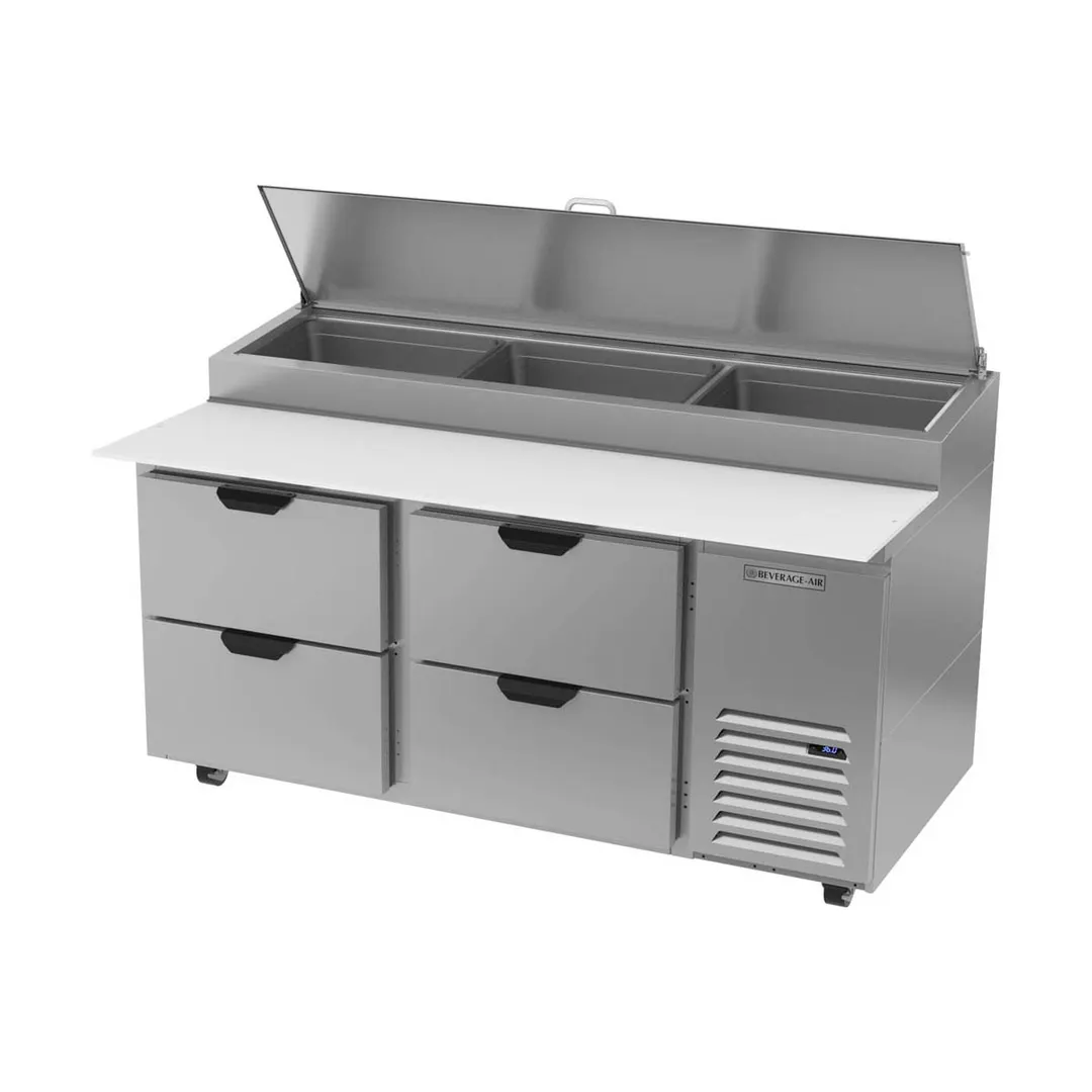 Beverage Air DPD67HC-4 67" 2-Section Refrigerated Pizza Prep Table w/ 4 Drawers, 20.7 cu. ft.