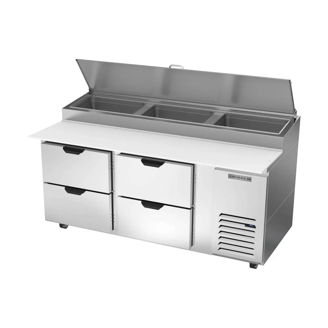 Beverage Air DPD72HC-4 72" 2-Section Refrigerated Pizza Prep Table w/ 4 Drawers