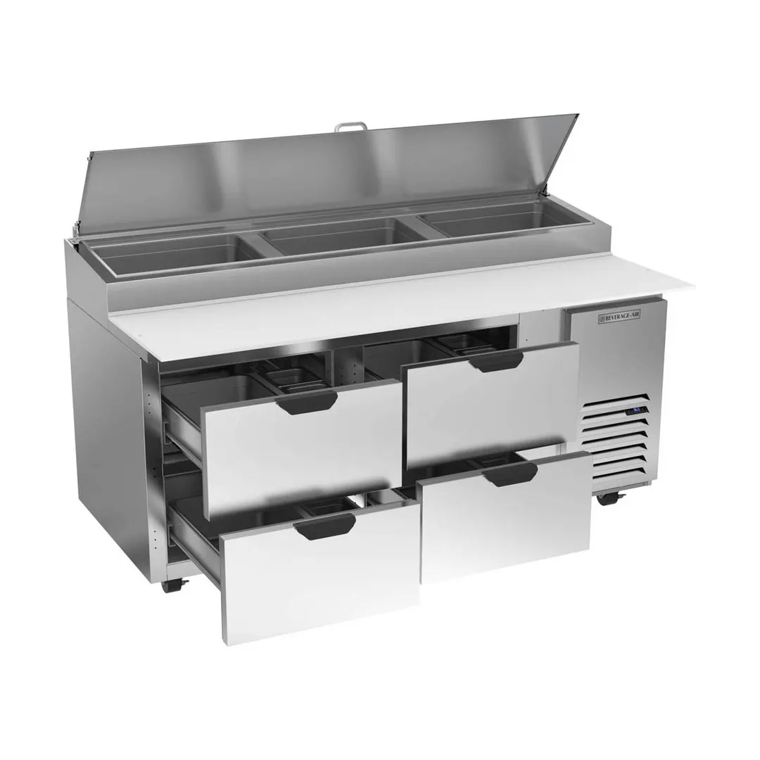 Beverage Air DPD72HC-4 72" 2-Section Refrigerated Pizza Prep Table w/ 4 Drawers