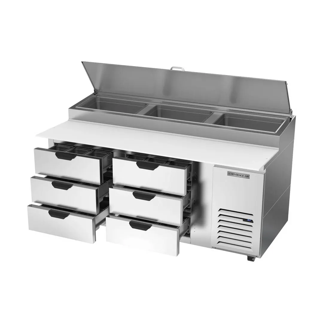 Beverage Air DPD72HC-6 72" 2-Section Refrigerated Pizza Prep Table w/ 6 Drawers