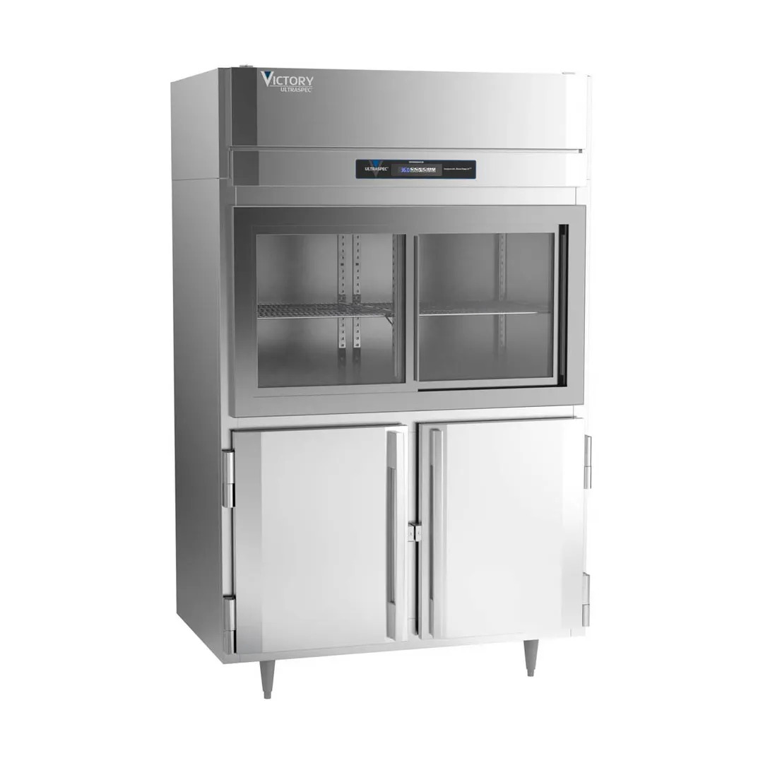 Victory DRS-2D-S1-HD-HC 52" 2-Section Reach-In Refrigerator w/ 2 Sliding Glass & 2 Swing Solid Half Doors, 45 cu. ft.