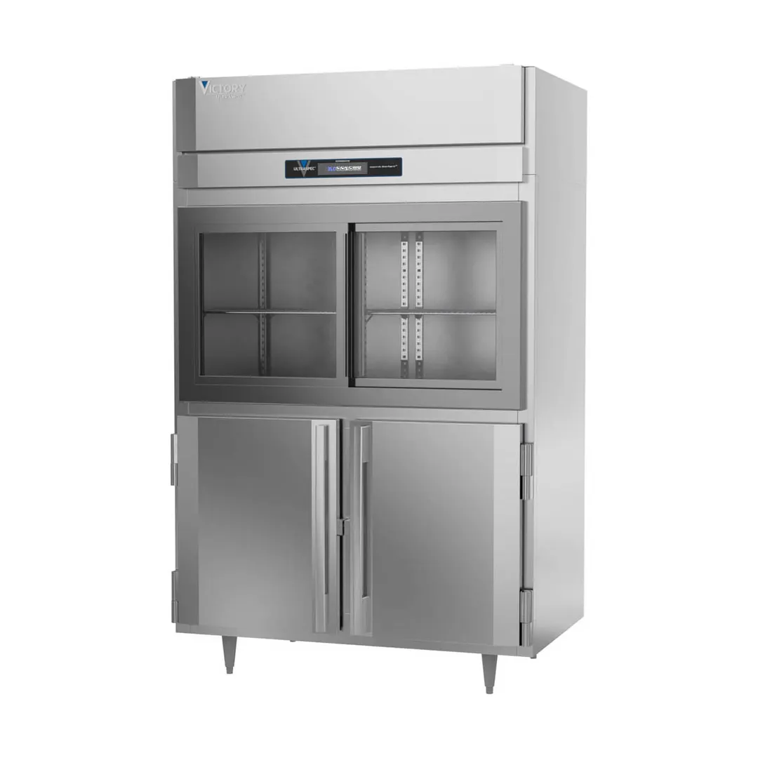 Victory DRS-2D-S1-HD-HC 52" 2-Section Reach-In Refrigerator w/ 2 Sliding Glass & 2 Swing Solid Half Doors, 45 cu. ft.