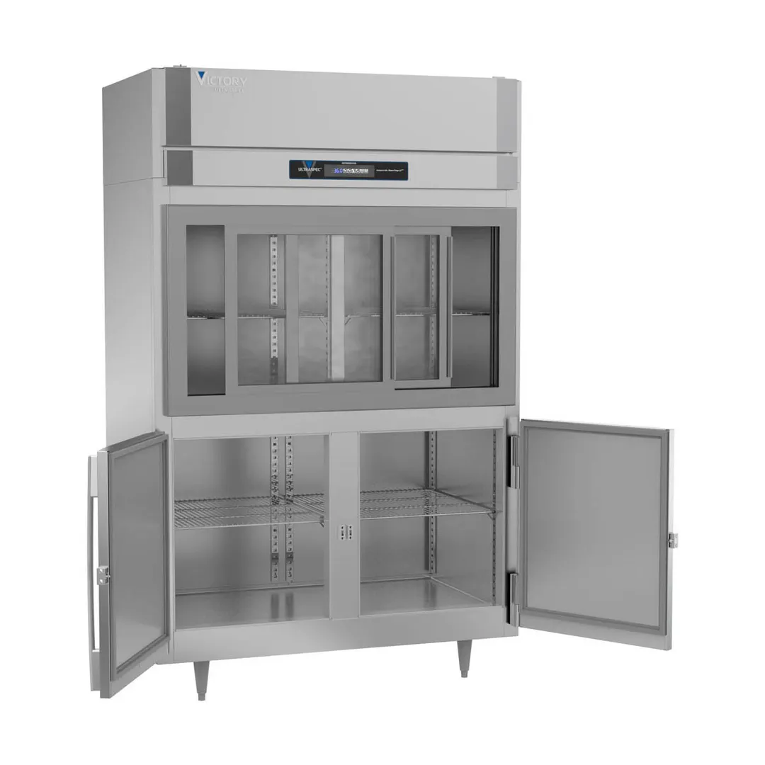 Victory DRS-2D-S1-HD-HC 52" 2-Section Reach-In Refrigerator w/ 2 Sliding Glass & 2 Swing Solid Half Doors, 45 cu. ft.