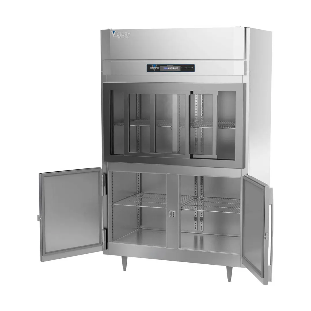 Victory DRS-2D-S1-HD-HC 52" 2-Section Reach-In Refrigerator w/ 2 Sliding Glass & 2 Swing Solid Half Doors, 45 cu. ft.