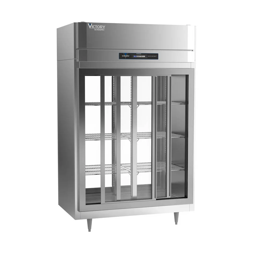 Victory DRS-2D-S1-PT-LD-HC 52" 2-Section Pass-Thru Refrigerator w/ 4 Glass Sliding Full Doors, Stainless Steel, 48.5 cu ft