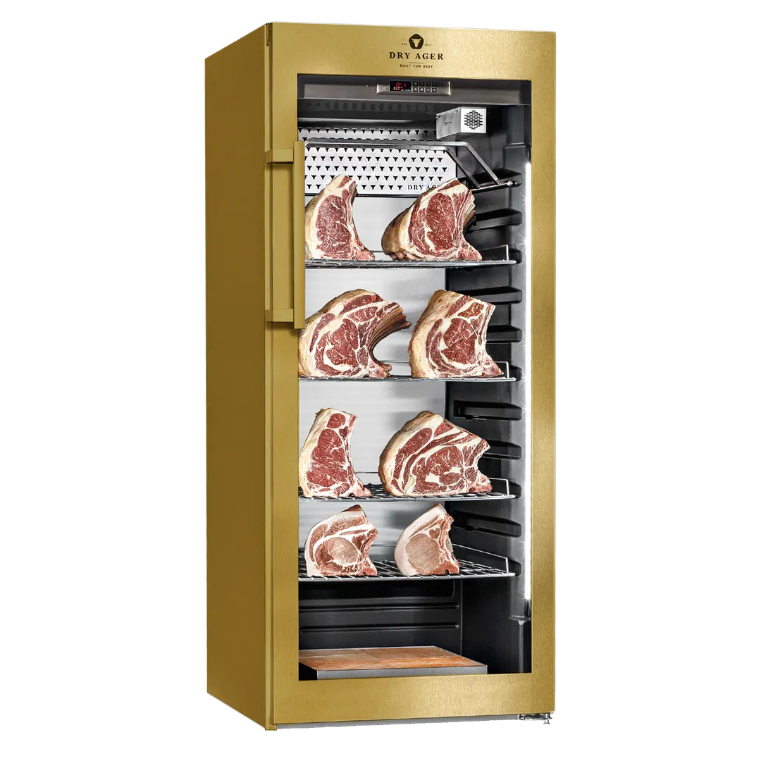 Dry Ager UX 1500 PRO S - 17 cu ft, 220 lb capacity, 27-9/16" wide, lockable double pane door, dimmable LED, 115V 2A, R600a