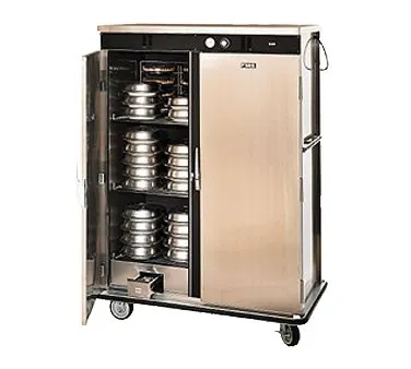 FWE E-960 Banquet Cabinet, 2-Door, 61-66", 96 Capacity, 4 Shelves, SS, 6" Casters, Slide-Out Drawer