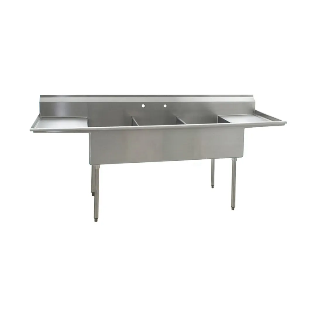 Eagle Group 2136-3-18-16/3 72" Three Compartment Sink, 12"W x 21"L Bowl With 2 Drainboards