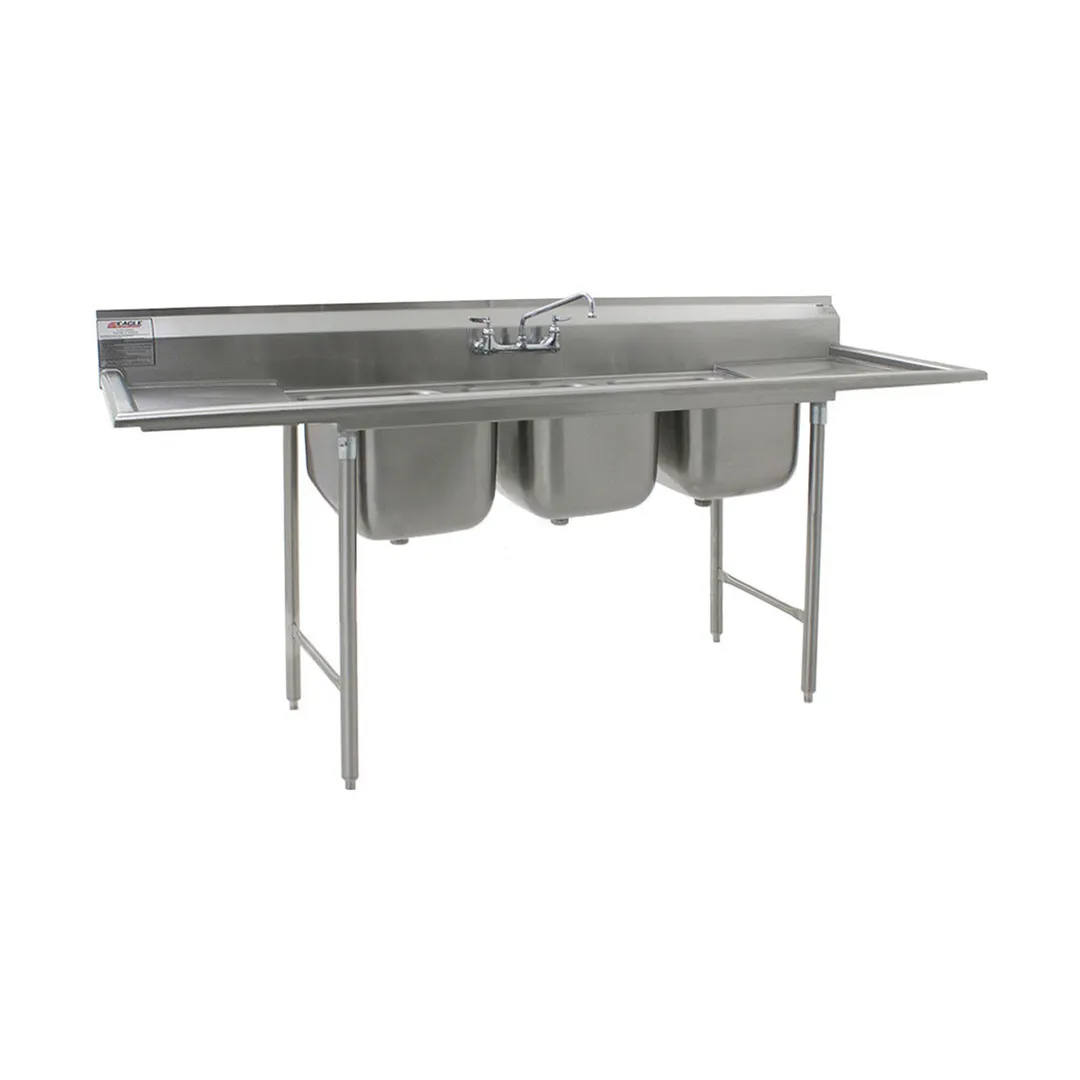 Eagle Group 314-16-3-18-3VP Three Compartment Sink, 16"W x 20"L Bowl With 2 Drainboards