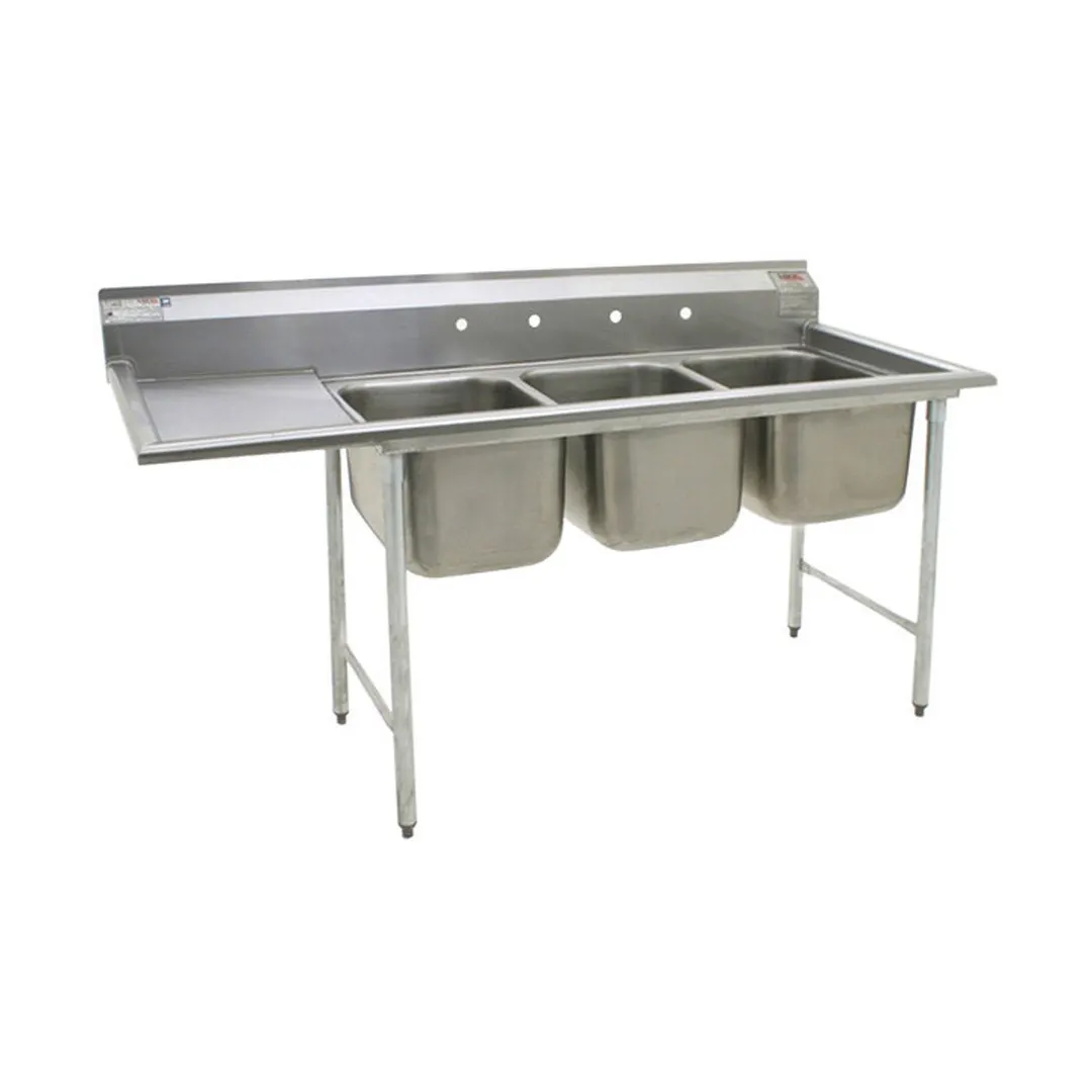 Eagle Group 414-18-3-24L-X 86" Three Compartment Sink, 18"W x 24"L Bowl w/Left-Hand Drainboard
