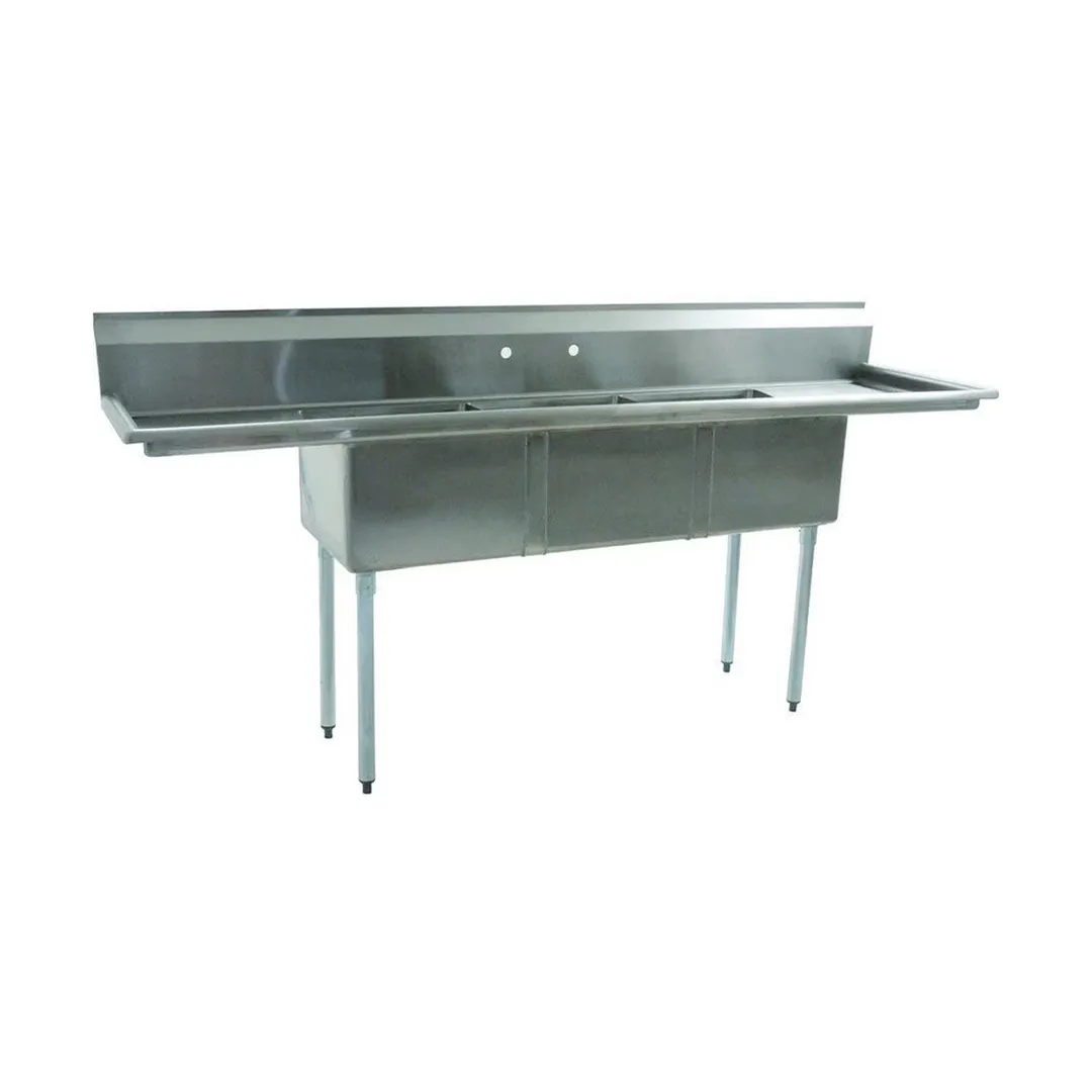 Eagle Group BPS-1545-3-15R-FC 62" Three Compartment Sink, 15"W x 15"L Bowl w/Right-Hand Drainboard
