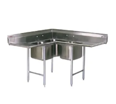 Eagle Group C314-22-3-18 69" 3 Compartment Corner Sink, 22"W x 22"L Bowl - Galvanized