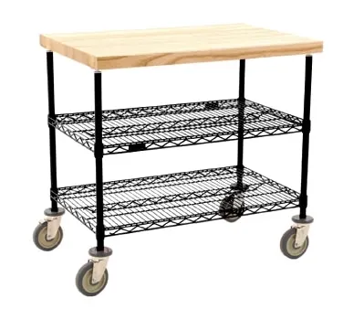 Eagle Group DC2436BL Black Epoxy Utility Cart w/ 2 Shelf and Butcher Block Top - 36" x 24"