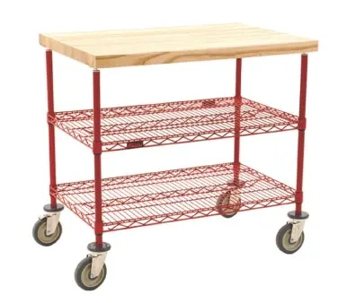 Eagle Group DC2436R Red Epoxy Utility Cart w/ 2 Shelf and Butcher Block Top - 36" x 24"