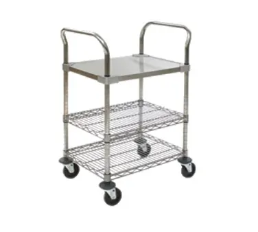 Eagle Group EU3-1836CS Utility Cart w/ 1 Solid Stainless Steel Shelf, 2 Chrome Wire Shelves
