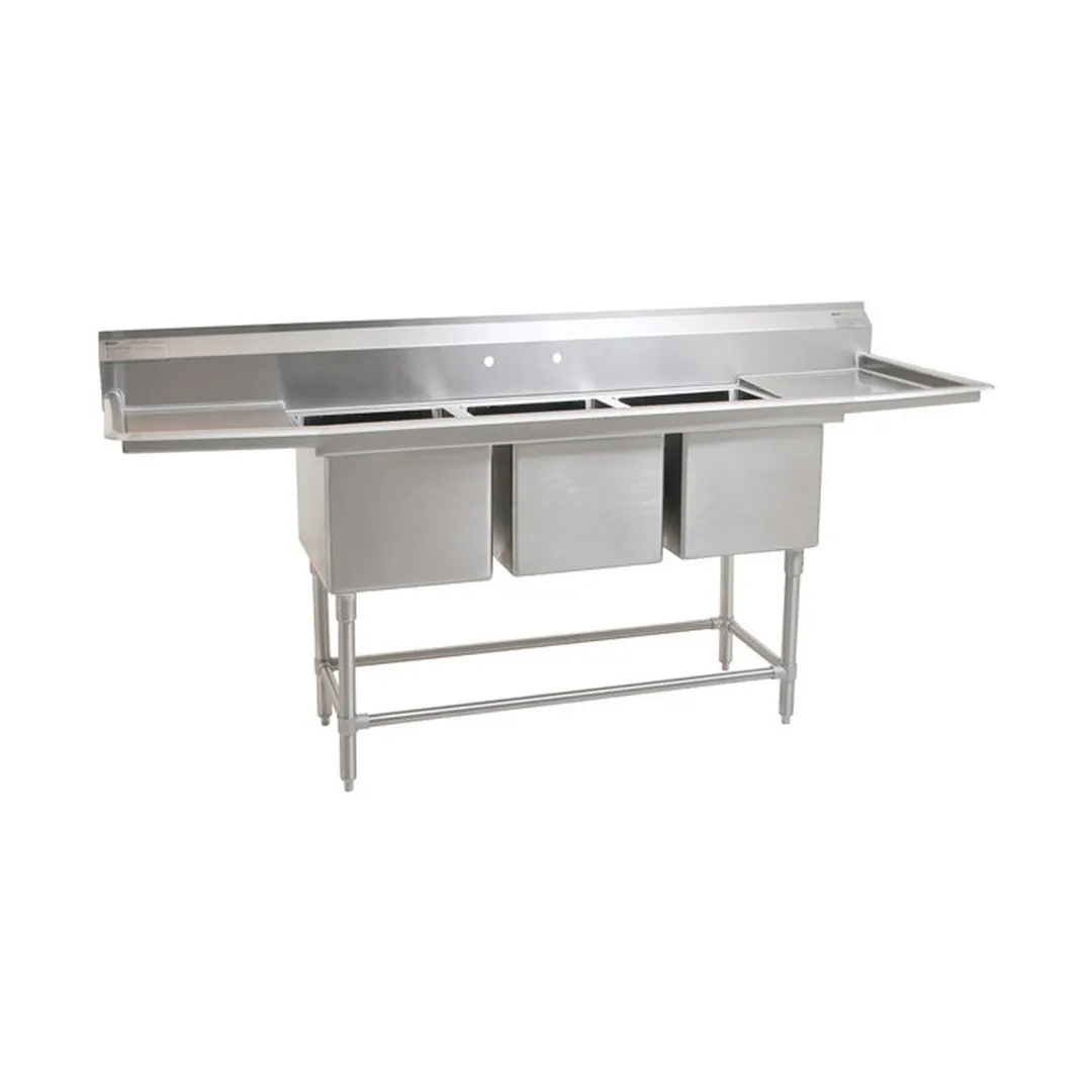 Eagle Group FN2048-3-18R-14/3 73" Three Compartment Sink, 16"W x 20"L Bowl w/Right-Hand Drainboard