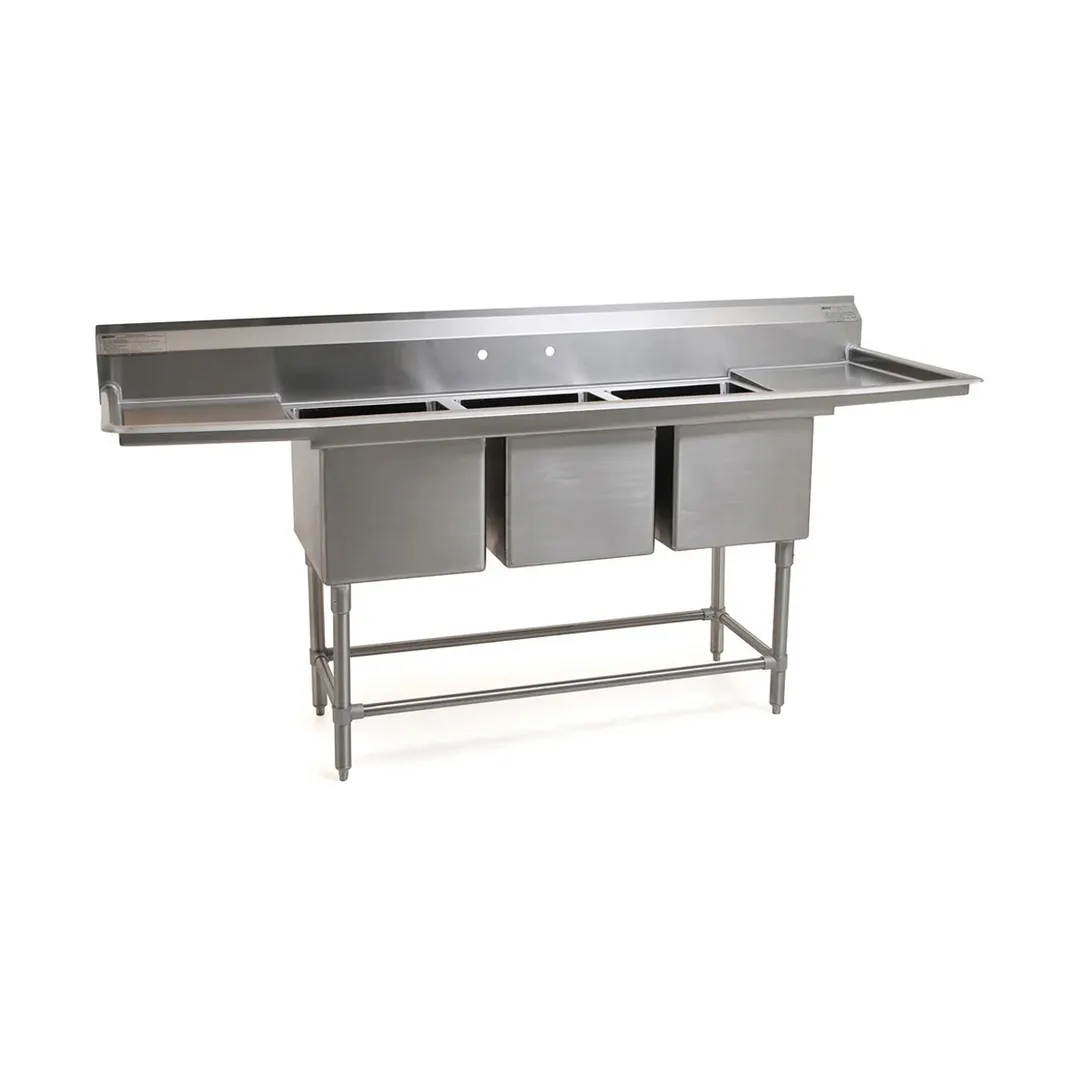 Eagle Group FN2060-3-24-14/3 114" Three Compartment Sink, 20"W x 20"L Bowl With 2 Drainboards