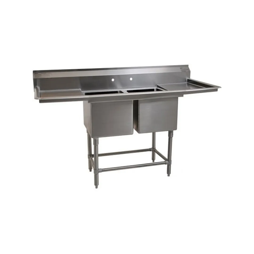 Eagle Group FN2840-2-24R-14/3 69" Two Compartment Sink, 20"W x 28"L Bowl With Right-Hand Drainboard