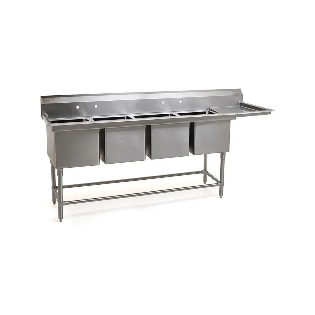 Eagle Group FN2880-4-36L-14/3 125" Four Compartment Sink, 20"W x 28"L Bowl w/Left-Hand Drainboard