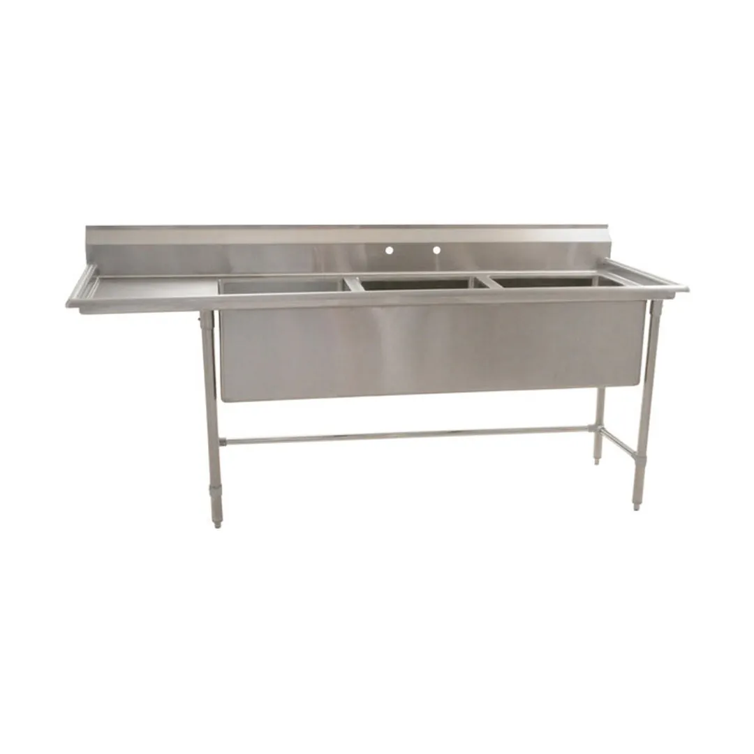Eagle Group S14-20-3-18L-SL 89" Three Compartment Sink, 20"W x 20"L Bowl w/Left-Hand Drainboard