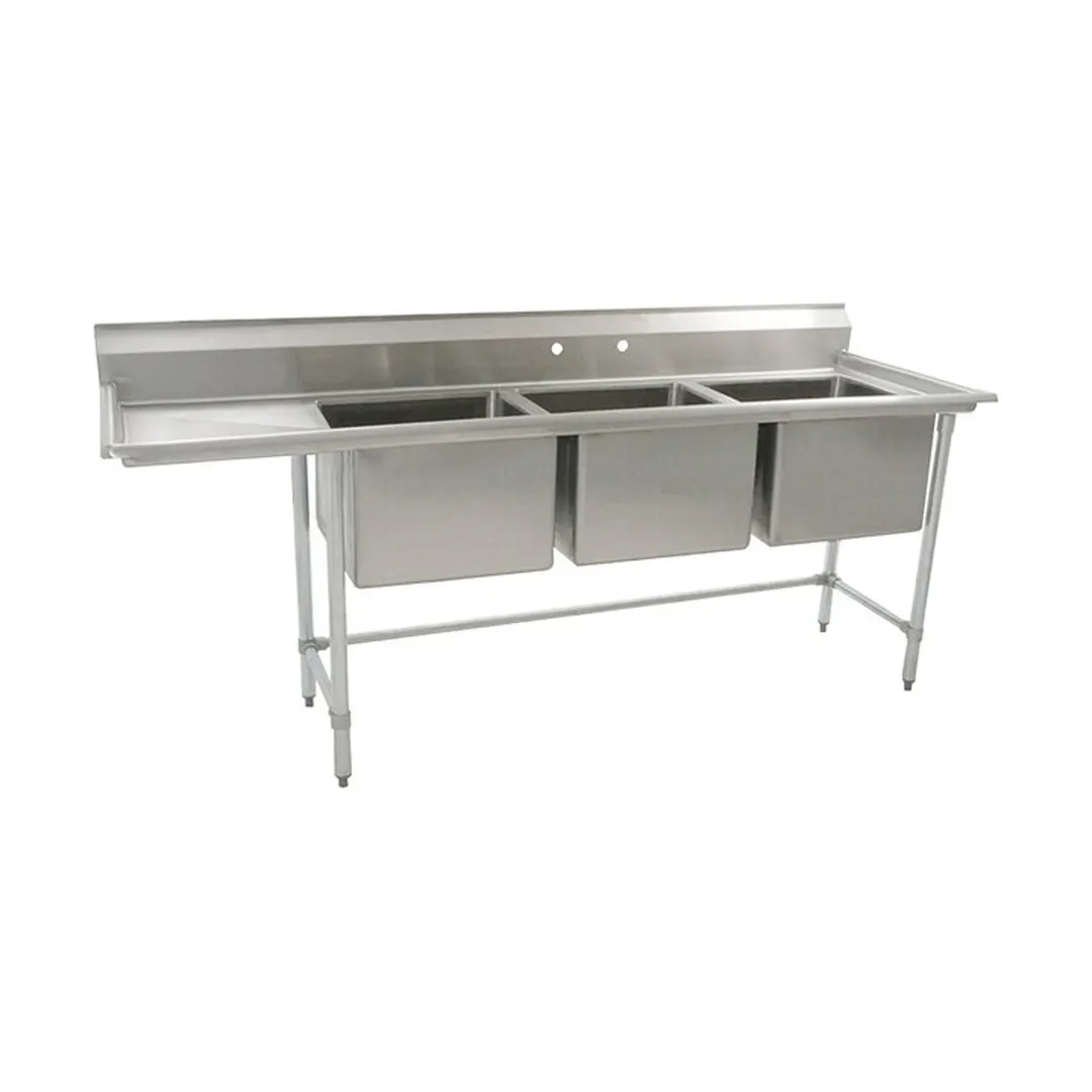 Eagle Group S16-20-3-24L-X 95" Three Compartment Sink, 20"W x 20"L Bowl w/Left-Hand Drainboard