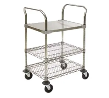 Eagle Group U3-2136CS Utility Cart w/ 1 Solid Stainless Steel Shelf, 2 Chrome Wire Shelves