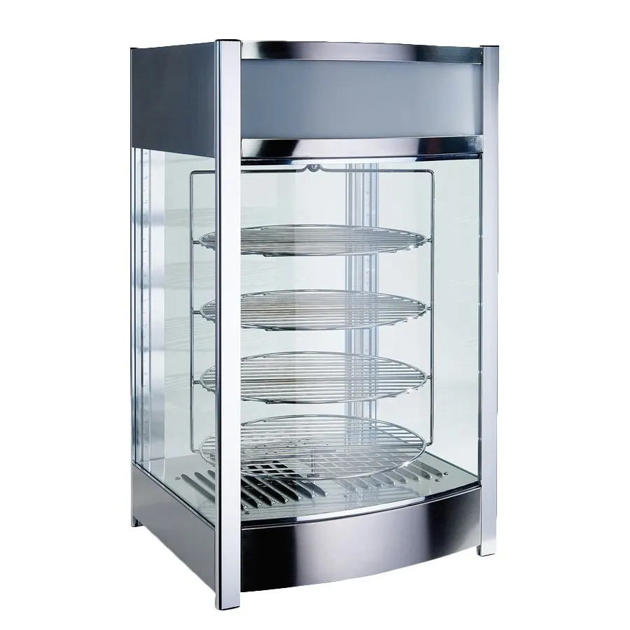 Winco EDM-2 Hot Food Display, 18"L×31"H, 4-Shelf Rotating Rack for four 14" pizzas, 120V 786W - Set