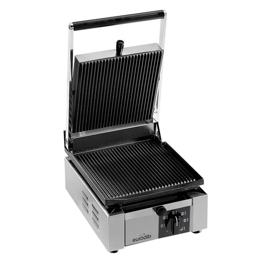 Eurodib ELIO-110 Commercial Panini Sandwich Grill w/ Cast Iron Grooved Plates, 110V