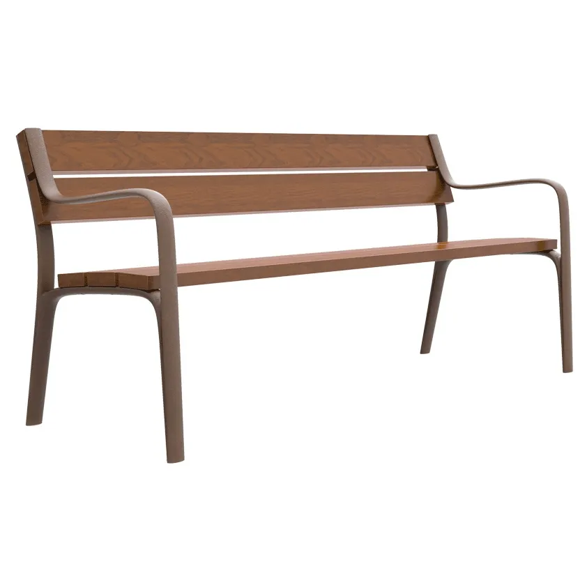 emu U301 Citizen Outdoor Bench w/ Tropical Wood Back & Seat - Cast Iron Frame