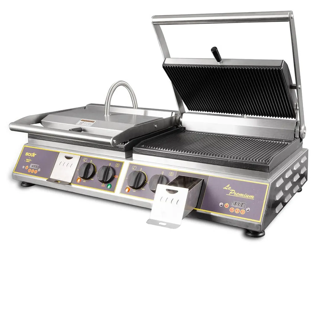 Equipex DIABLO PREMIUM 33" Double Panini Press w/ Timer, Cast Iron Grooved Plates, 208/240V