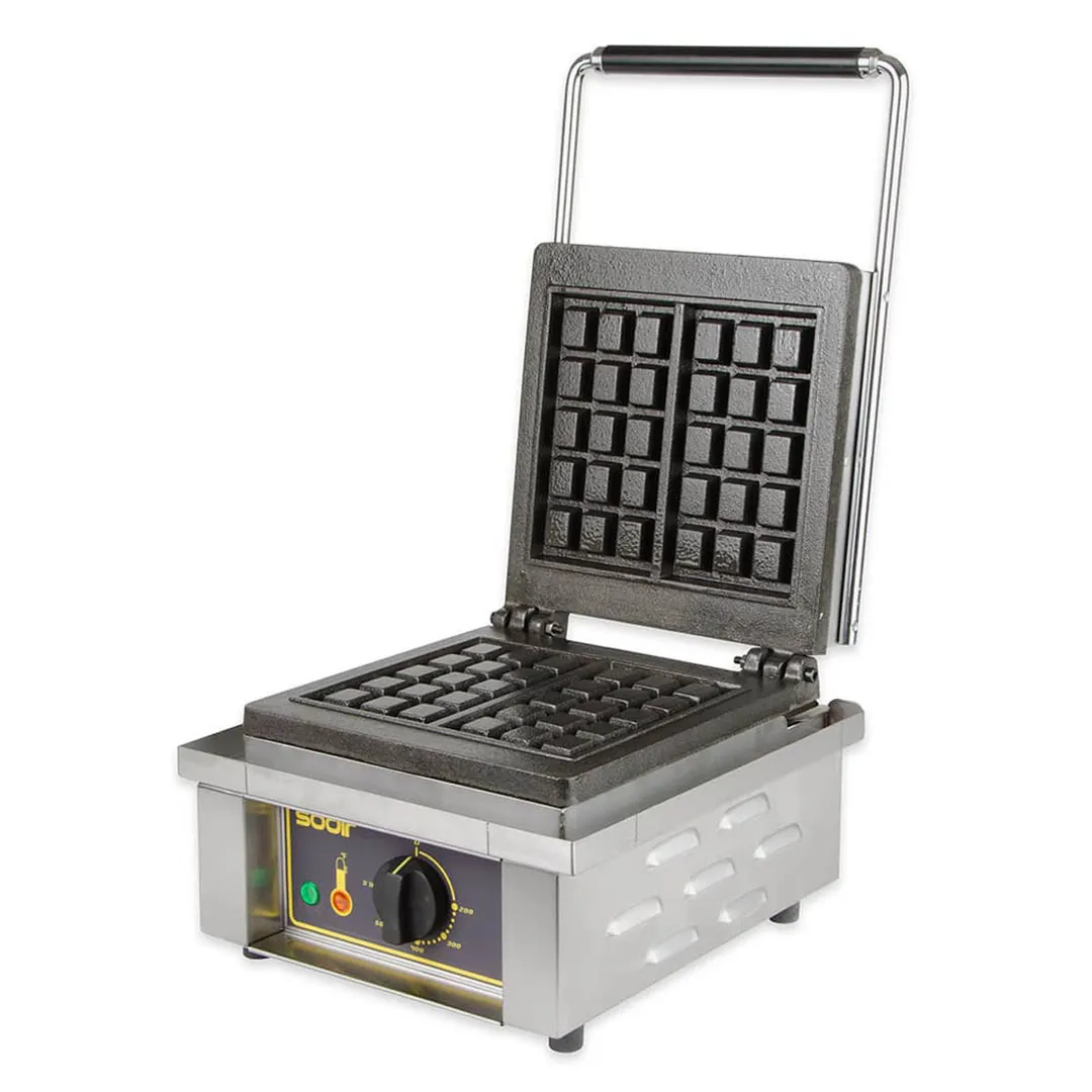 Equipex GES10 Single Brussels Waffle Baker, Cast Iron Plates- Heavy Duty Top Plate