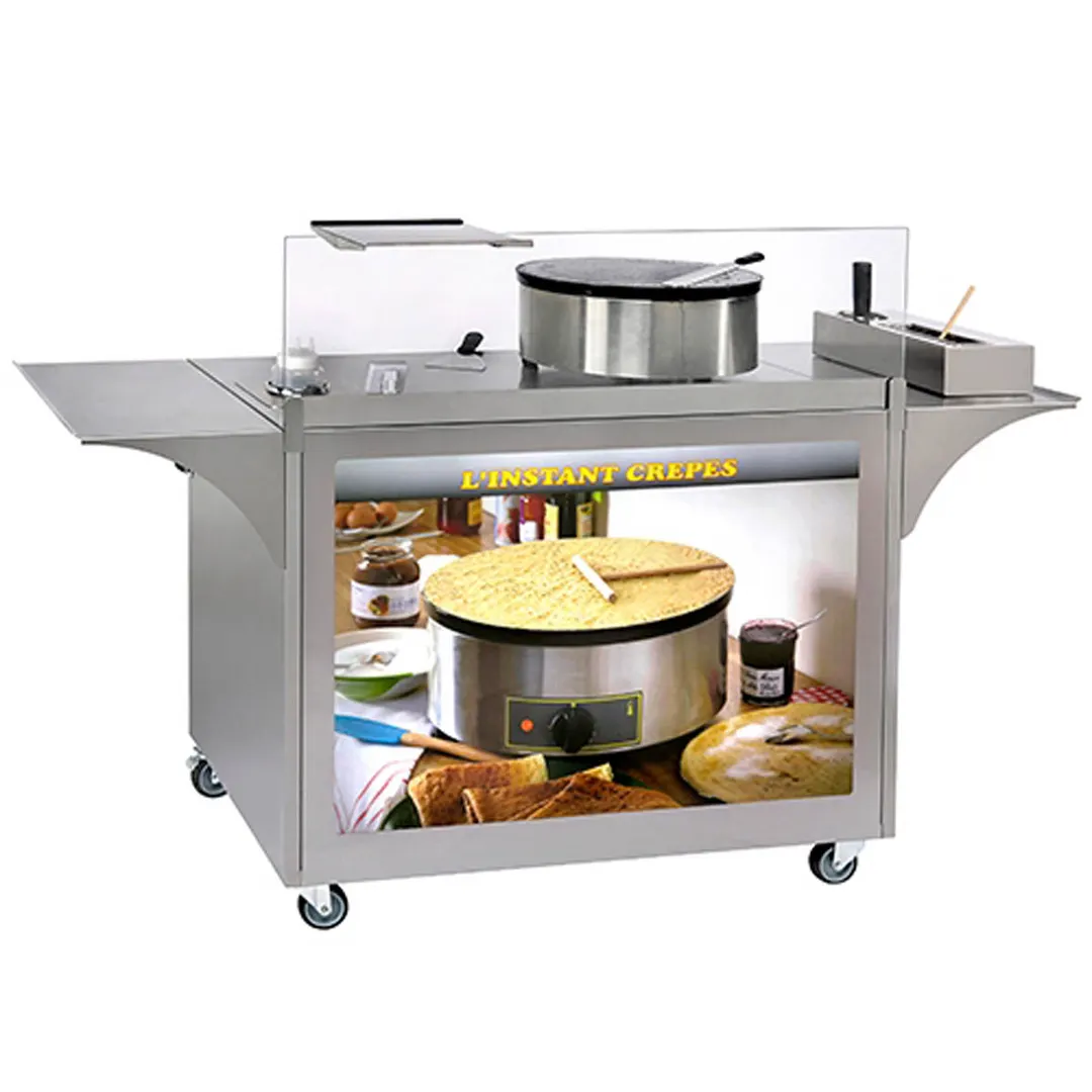Equipex MC-04 39" Stainless Steel Mobile Crepe Cart w/ Front Glass Shield and Locking Casters