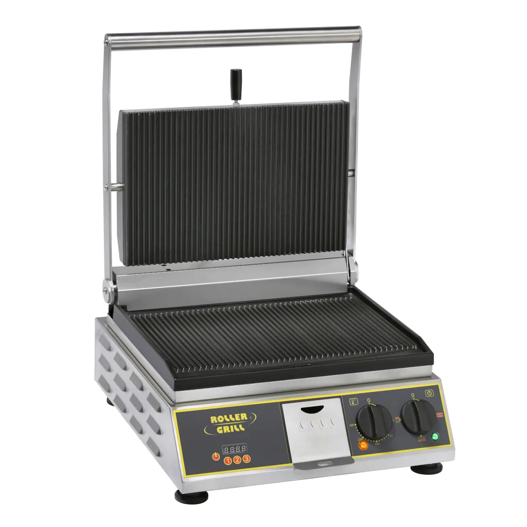 Equipex PANINI PREMIUM 16" Single Panini Press w/ Timer, Cast Iron Grooved Plates, 208/240V
