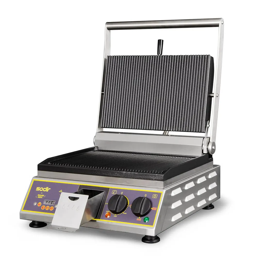 Equipex PANINI PREMIUM 16" Single Panini Press w/ Timer, Cast Iron Grooved Plates, 208/240V