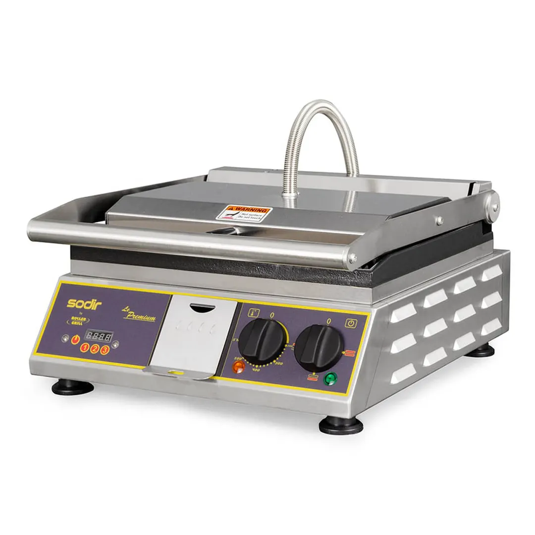 Equipex PANINI PREMIUM/1 16" Single Panini Press w/ Timer, Cast Iron Grooved Plates,120V