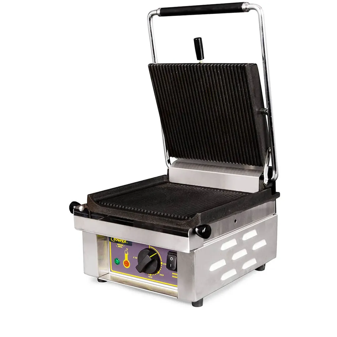 Equipex SAVOY 13" Single Commercial Panini Press w/ Cast Iron Grooved Plates, 120V