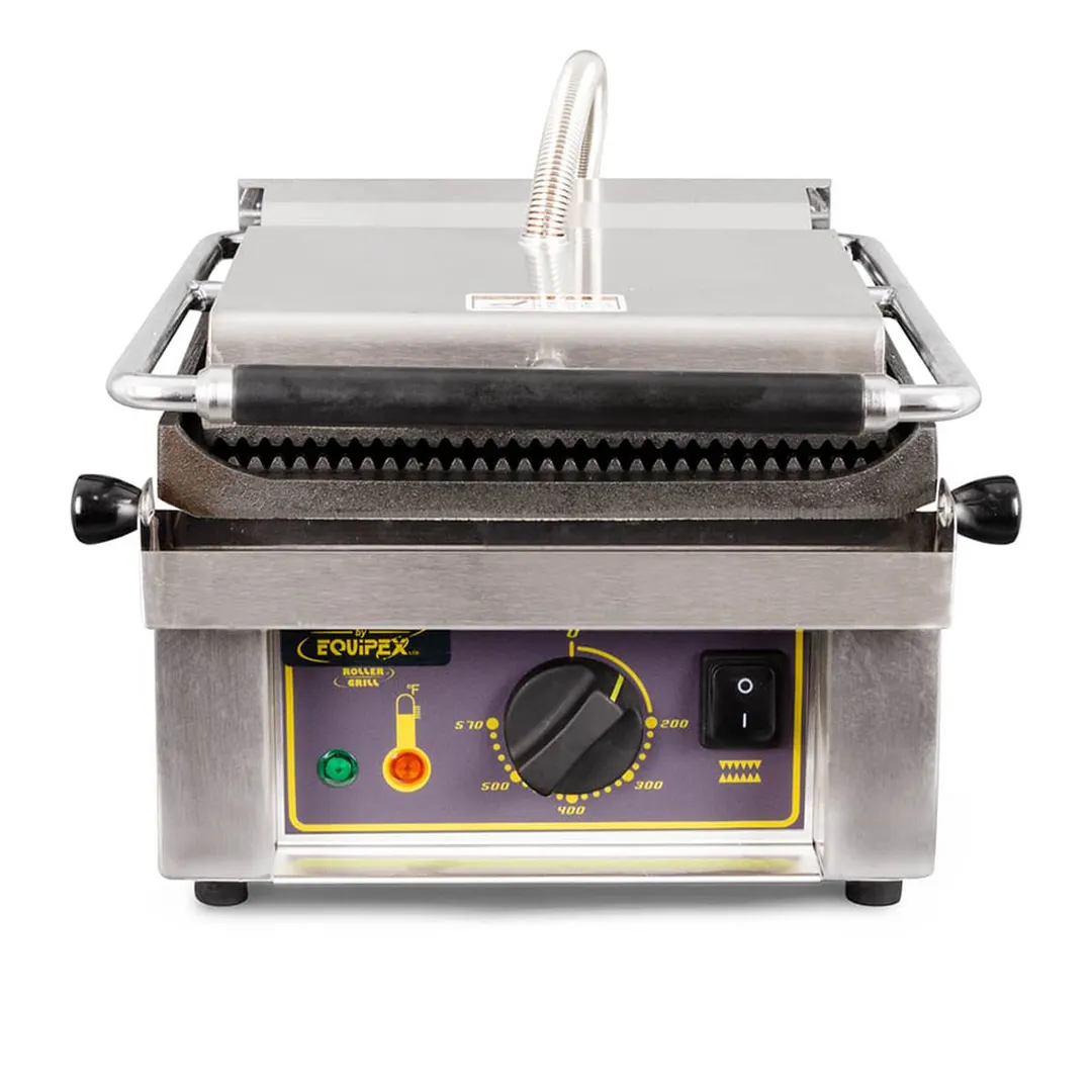 Equipex SAVOY 13" Single Commercial Panini Press w/ Cast Iron Grooved Plates, 120V
