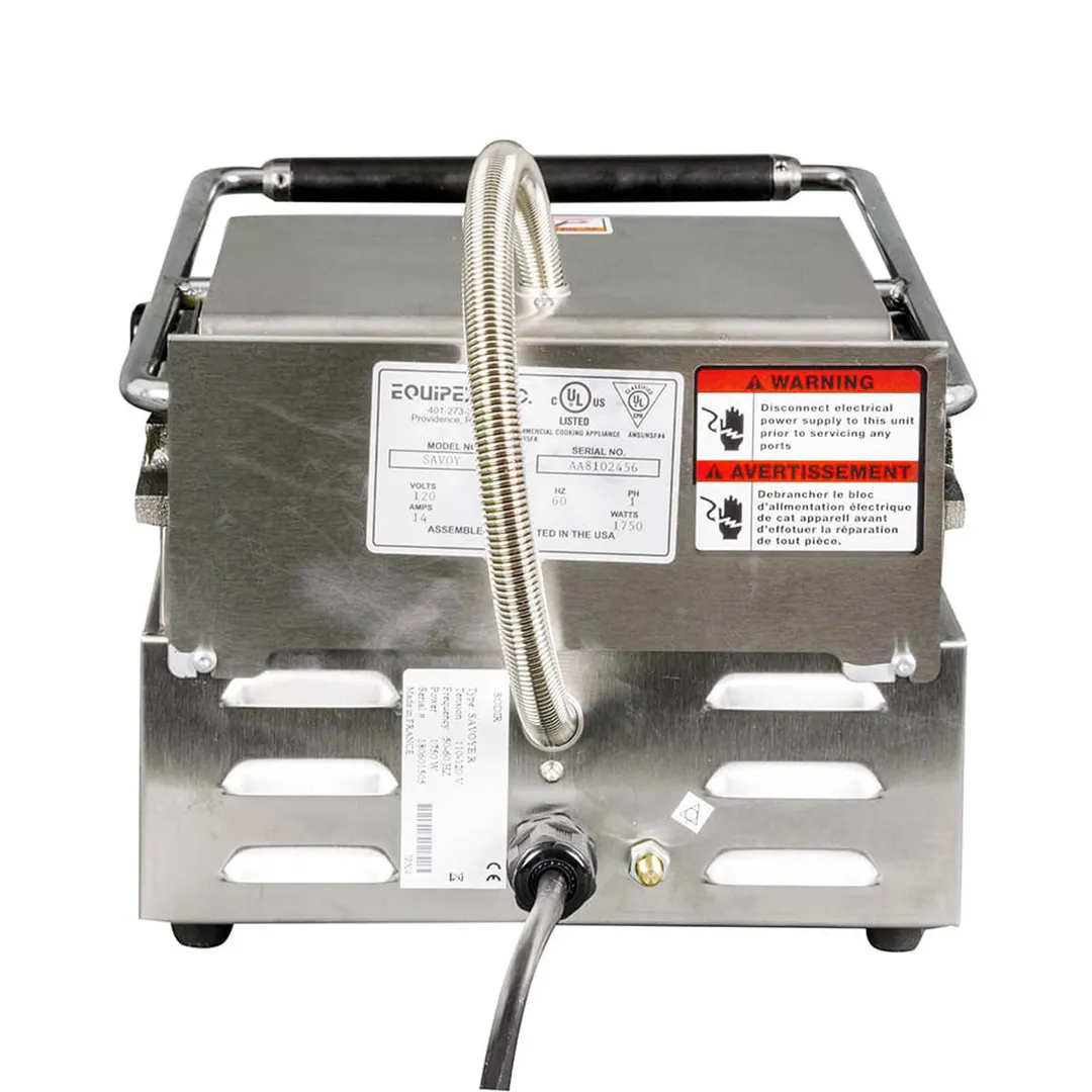 Equipex SAVOY 13" Single Commercial Panini Press w/ Cast Iron Grooved Plates, 120V