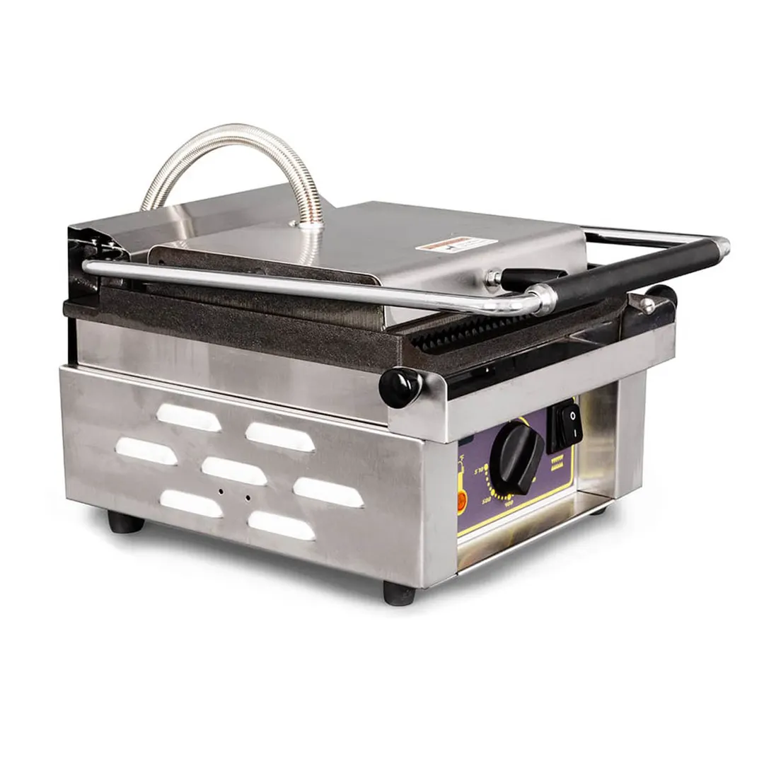 Equipex SAVOY 13" Single Commercial Panini Press w/ Cast Iron Grooved Plates, 120V