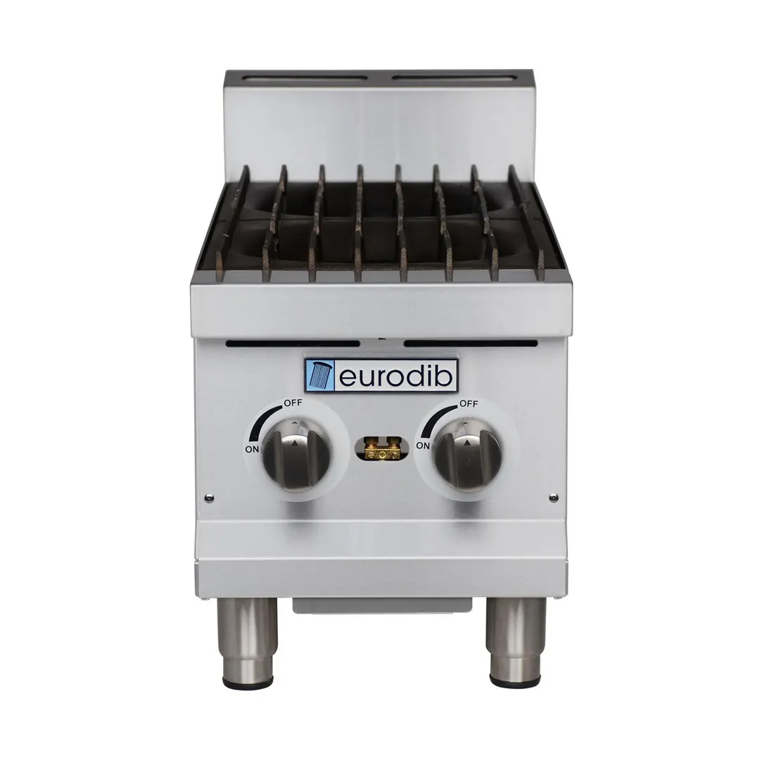Eurodib T-HP212 12" Countertop Gas Hotplate with (2) Burners, Manual Controls, 60.000 BTU