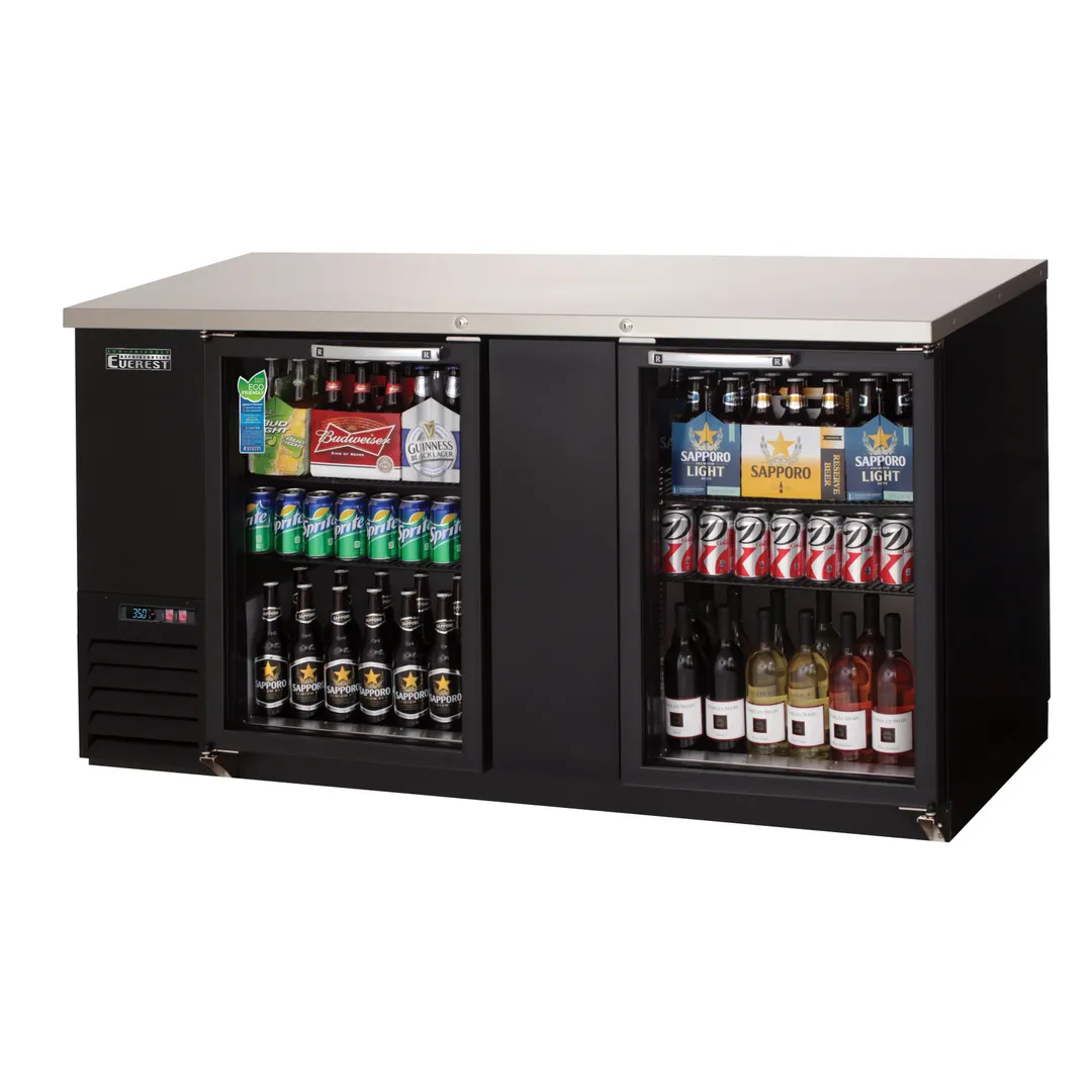 Everest EBB69G-24 68" Two Section Back Bar Cooler with Glass Door, 20.0 cu. ft.