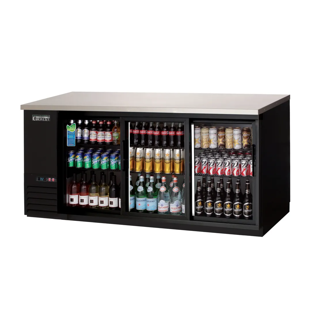 Everest EBB90G-SD 89" Three Section Back Bar Cooler with Glass Door, 28.0 cu. ft.