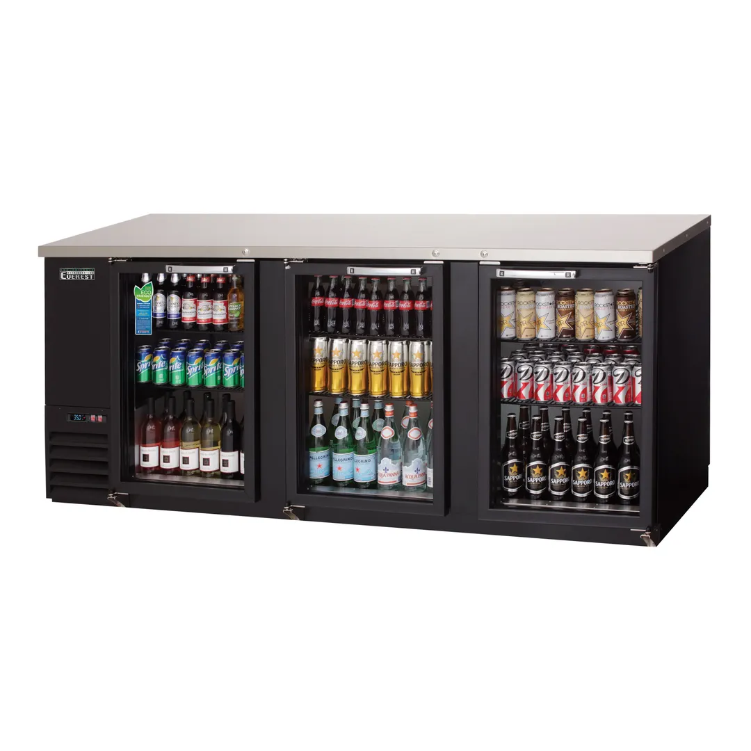 Everest EBB90G 89" Three Section Back Bar Cooler with Glass Door, 32.0 cu. ft.