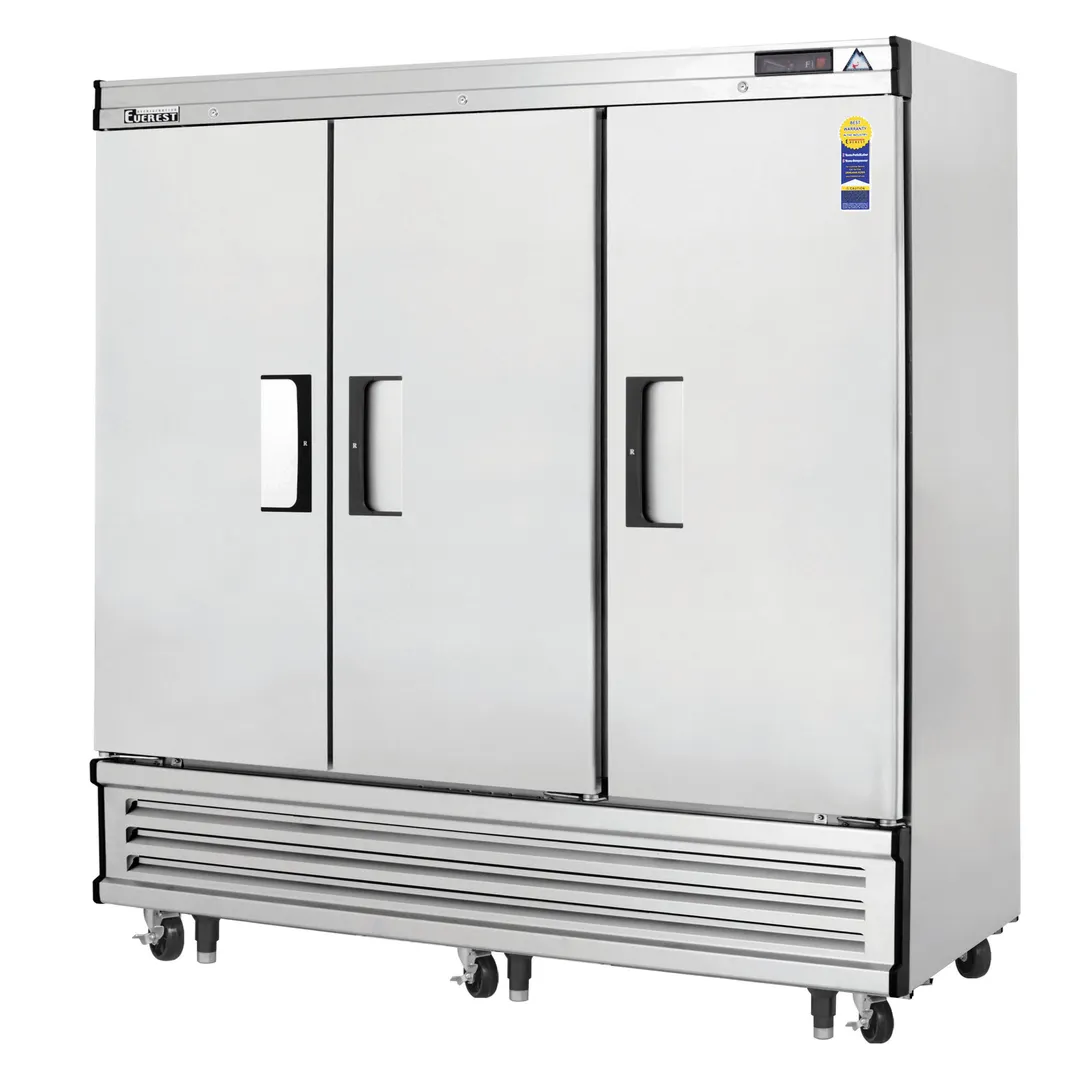Everest Refrigeration EBF3 74.75" 3-Solid Door Reach-In Freezer, Bottom Mounted, 71 cu. ft., Stainless Steel Front