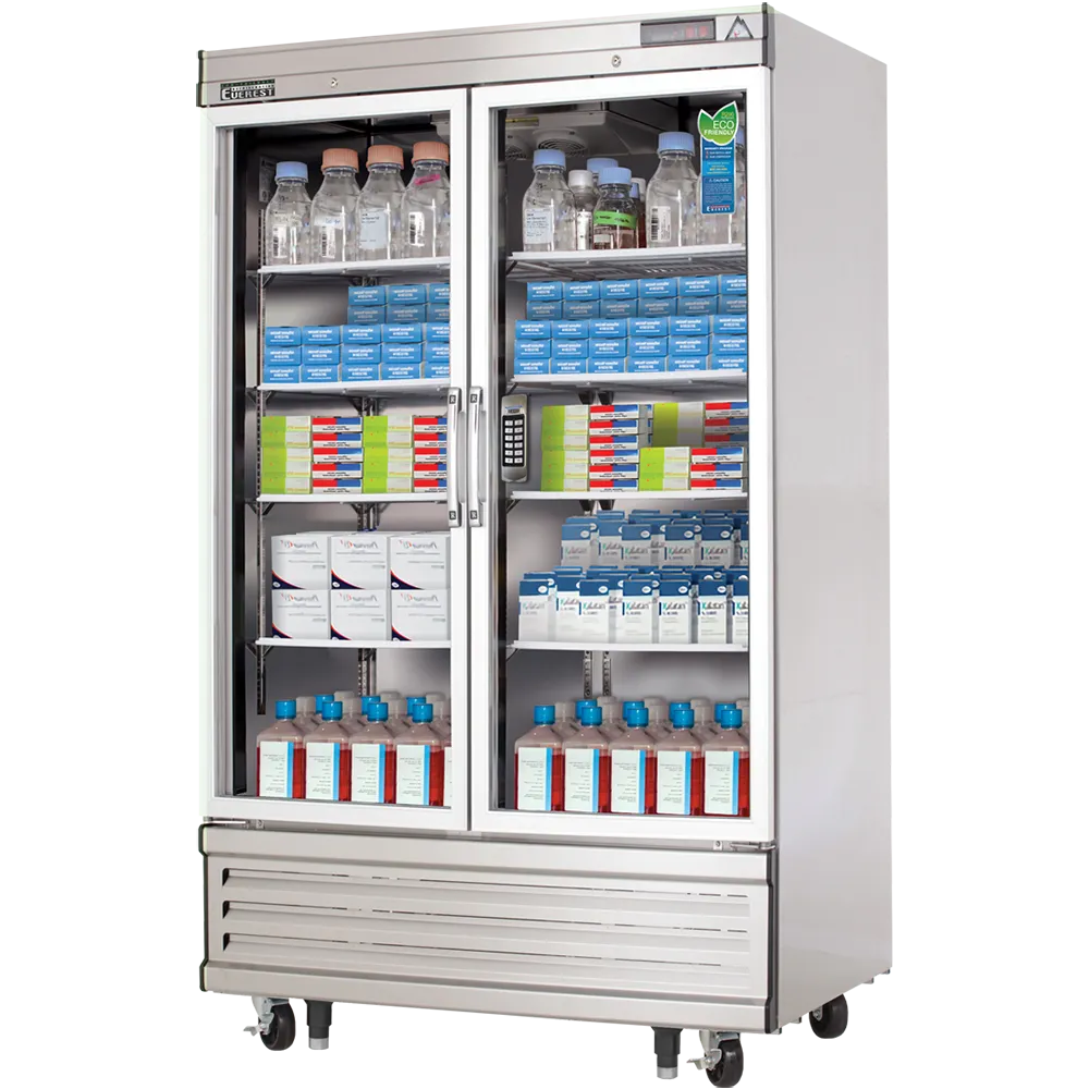 Everest Refrigeration EBGR2-LAB 54" Medical Refrigerator w/ 2 Glass Full Doors, 33.0 Cu.Ft.
