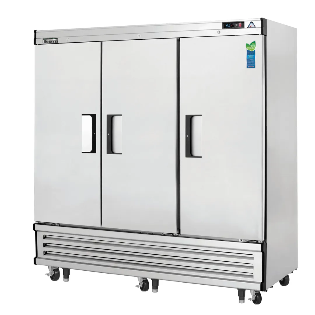 Everest EBR3 74" 3-Section Reach-In Refrigerator w/ 3 Solid Full Doors, Bottom Mount, Stainless Steel, 71 cu. ft.
