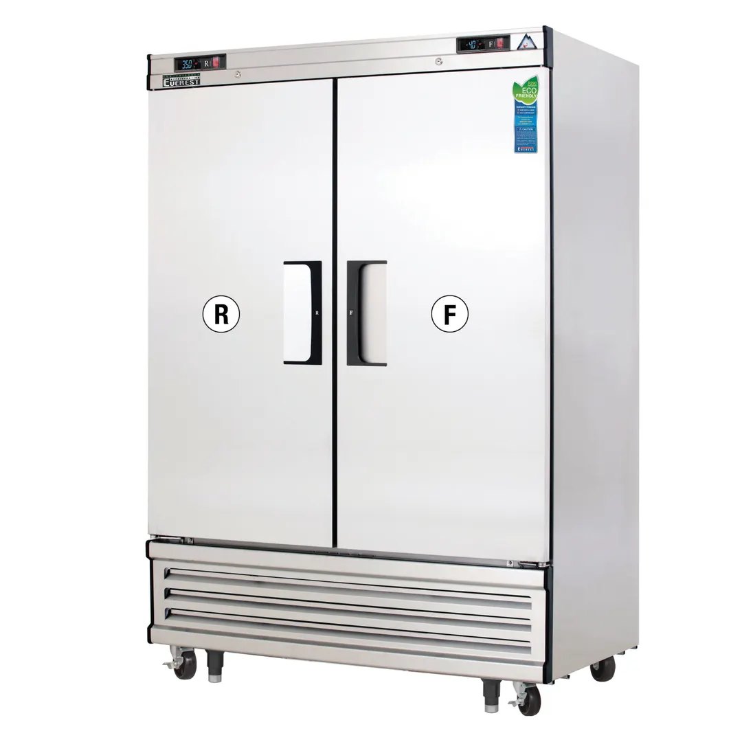 Everest EBRF2 54" 2-Section Reach-In Refrigerator Freezer Combo w/ 2 Solid Doors, Bottom Mount