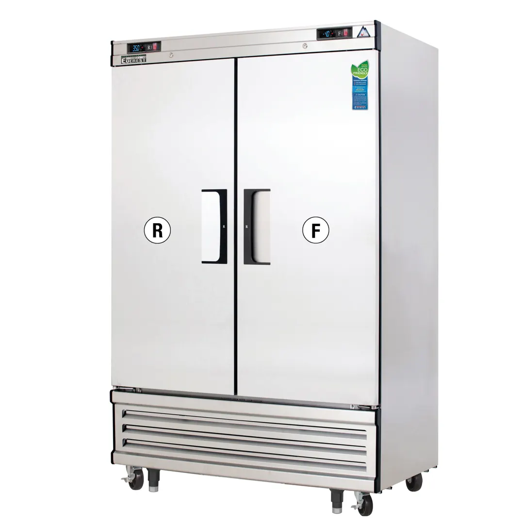 Everest EBSRF2 49" 2 Section Reach-In Refrigerator Freezer Combo w/ 2 Solid Doors, Bottom Mount