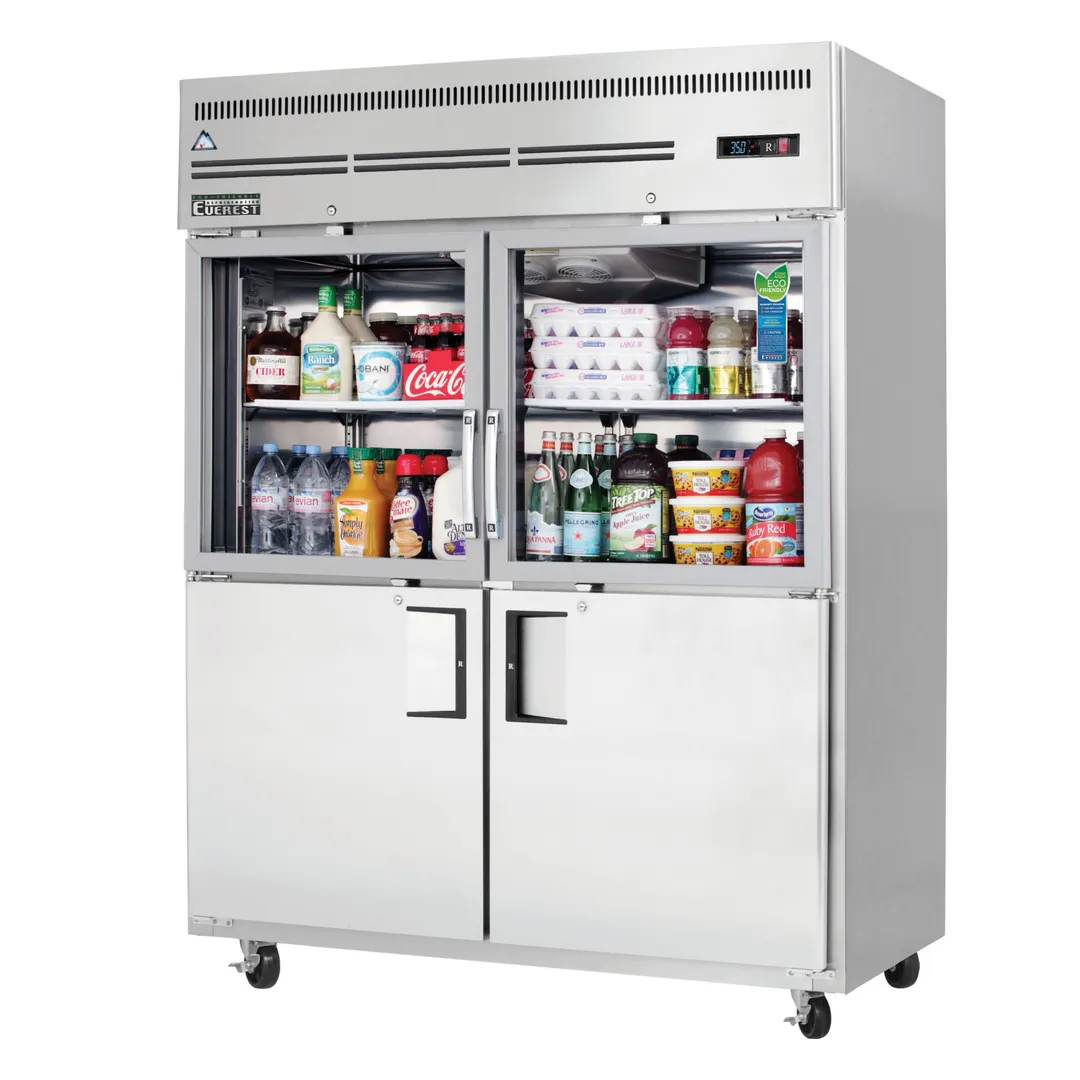 Everest EGSWH4 59" 2-Section Reach-In Refrigerator w/ 2 Solid & 2 Glass Half Doors, Top Mount, Stainless Steel, 55 cu. ft.